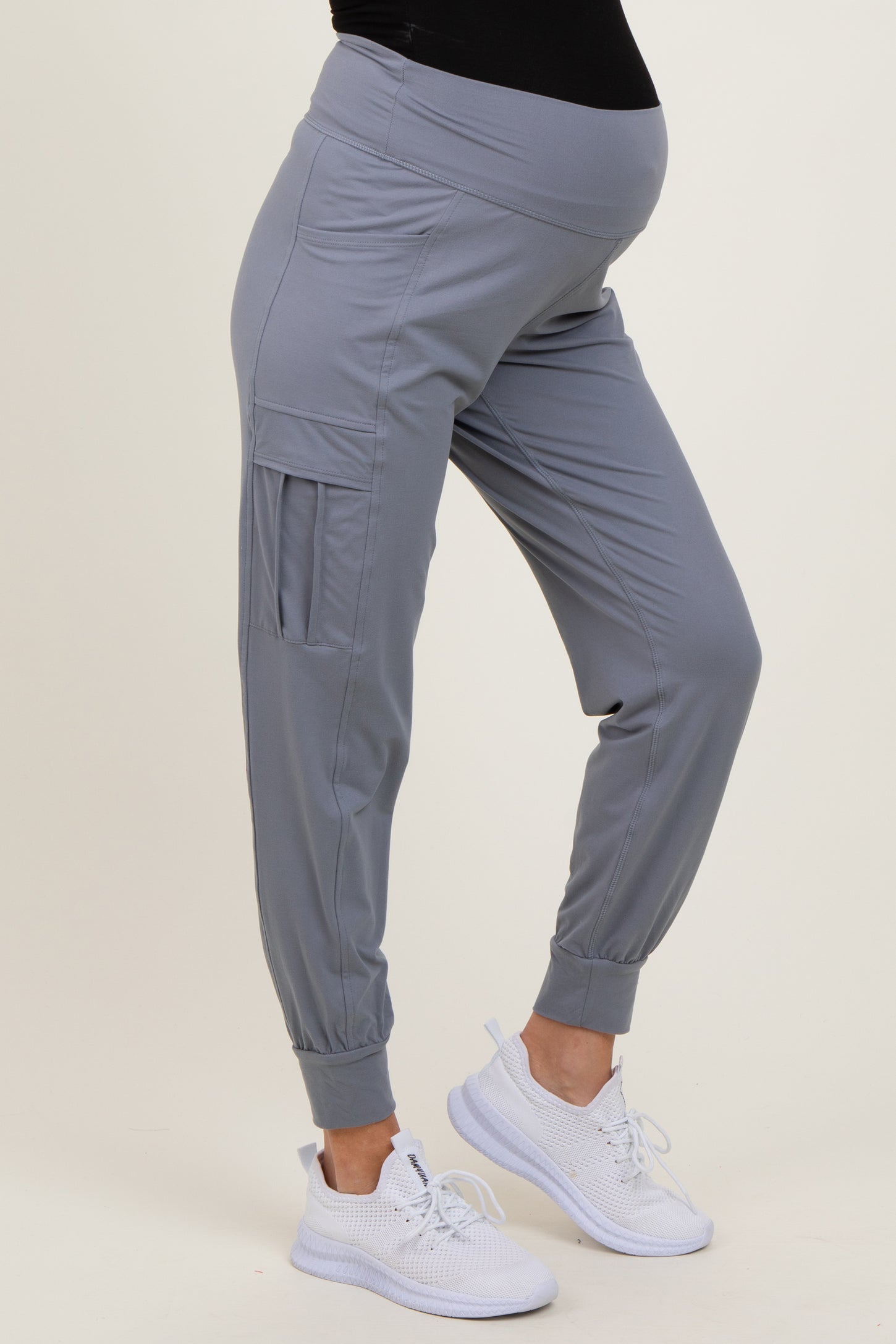 Grey Cargo Pocket Maternity Jogger Pants