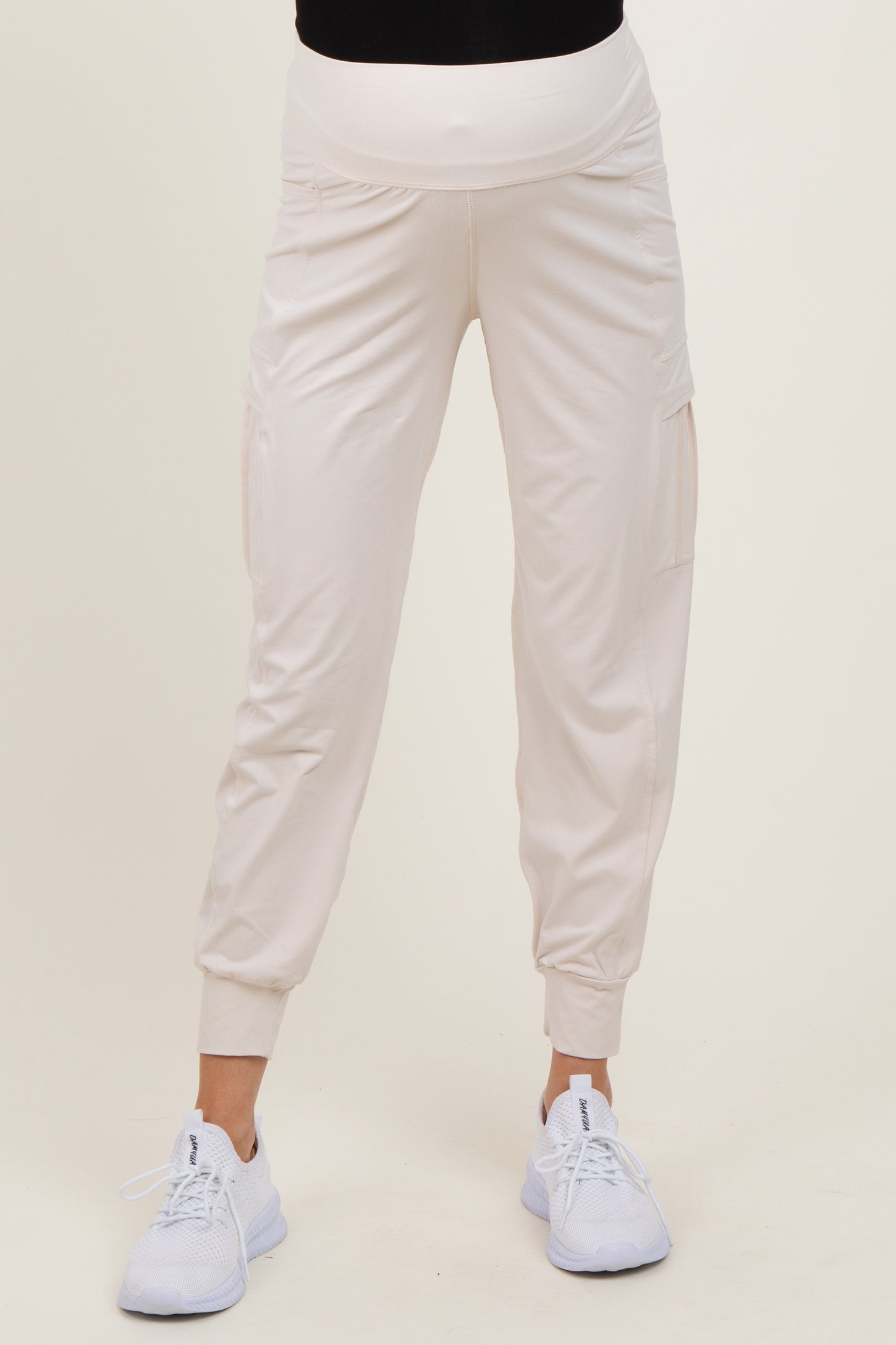 Cream Cargo Pocket Maternity Jogger Pants