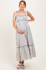 Charcoal Striped Bow-Tie Maternity Maxi Dress