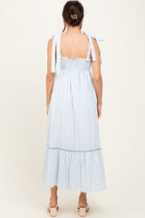 Ivory Striped Bow-Tie Maxi Dress