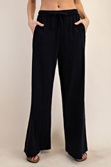 Black Drawstring Wide Leg Lounge Pant