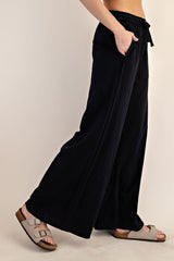 Black Drawstring Wide Leg Lounge Pant