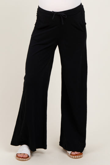 Black Drawstring Wide Leg Maternity Lounge Pant