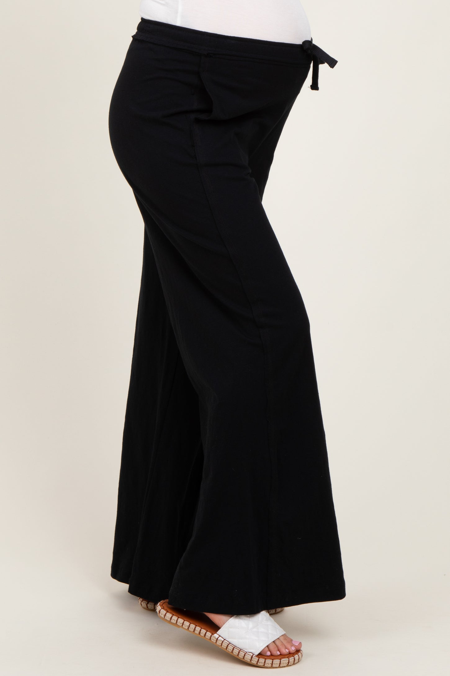 Black Drawstring Wide Leg Maternity Lounge Pant