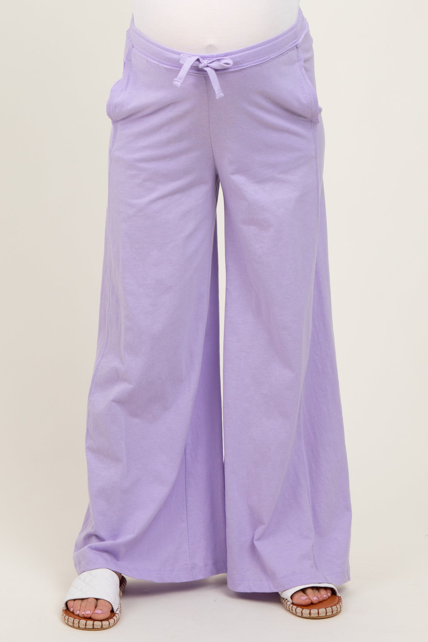 Lavender Drawstring Wide Leg Maternity Lounge Pant