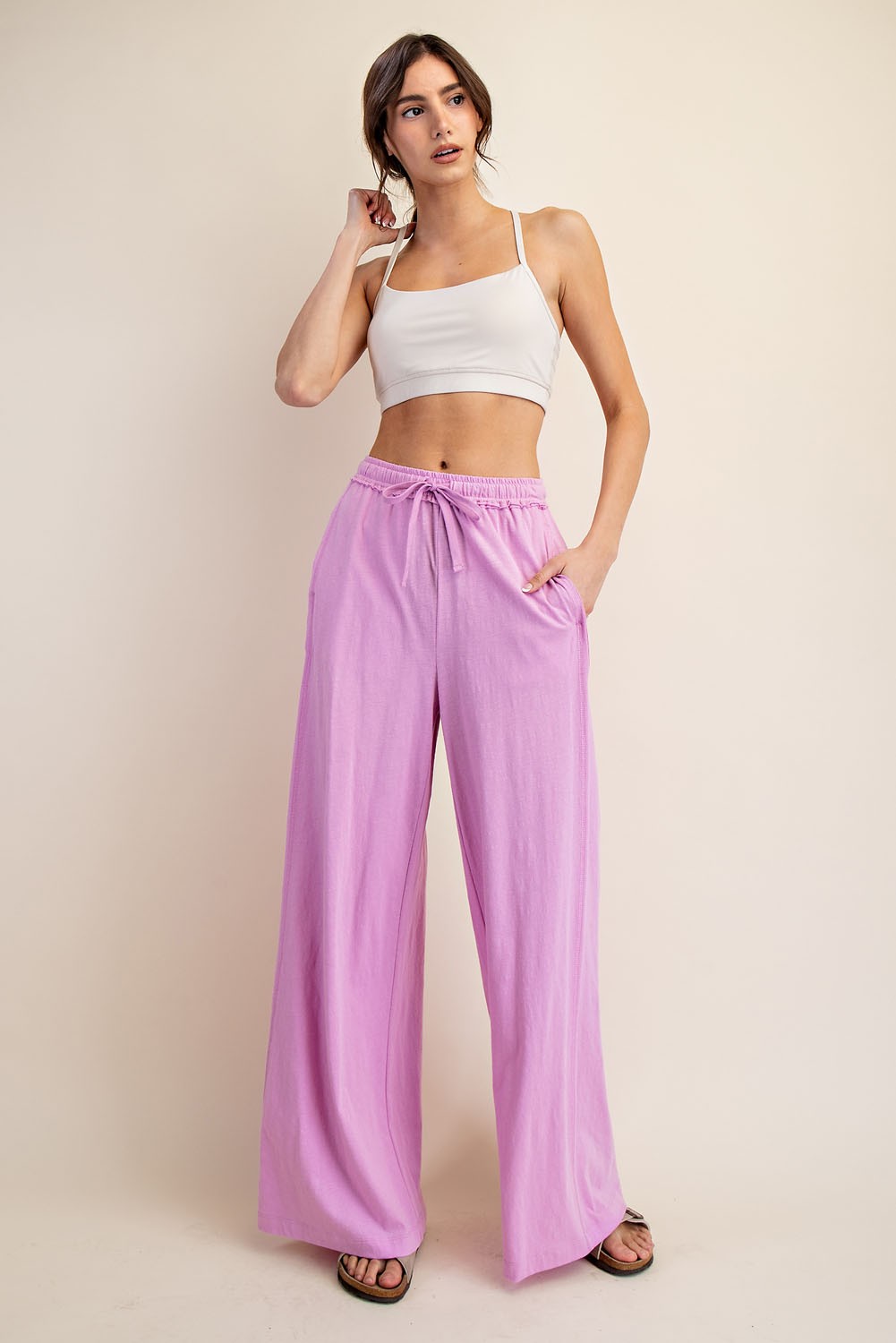 Pink Drawstring Wide Leg Maternity Lounge Pant