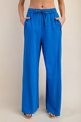 Royal Blue Drawstring Wide Leg Lounge Pant
