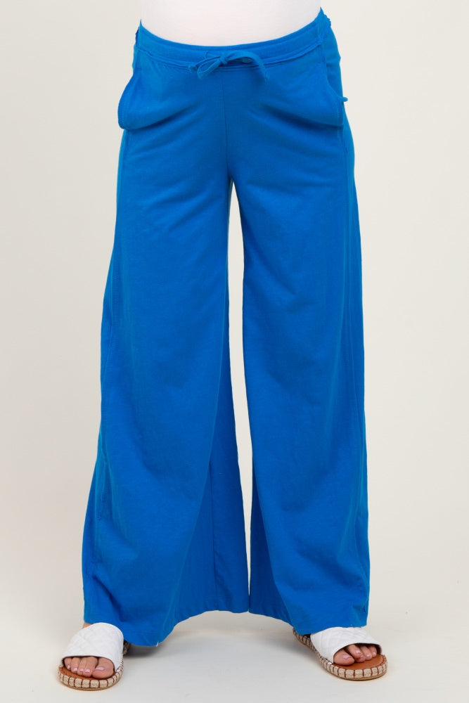 Royal Blue Drawstring Wide Leg Maternity Lounge Pant