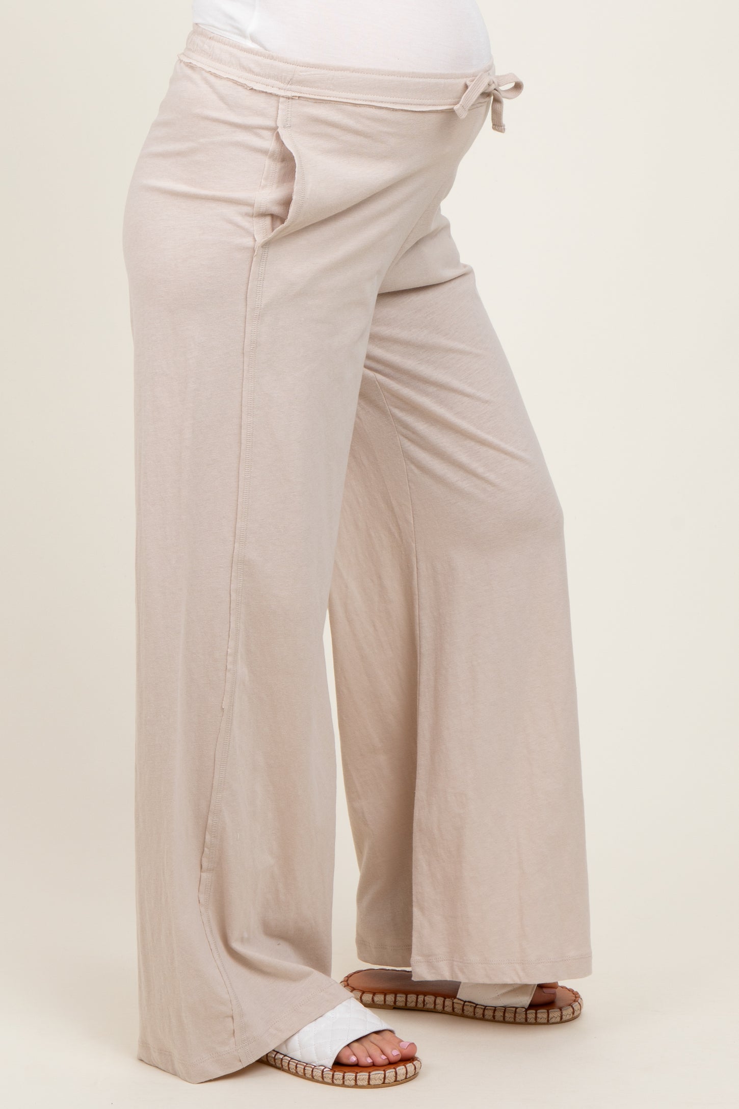 Cream Drawstring Wide Leg Maternity Lounge Pant