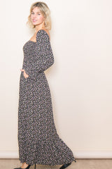 Black Floral Smocked Off Shoulder Maxi Dress