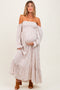 Cream Floral Smocked Off Shoulder Maternity Maxi Dress
