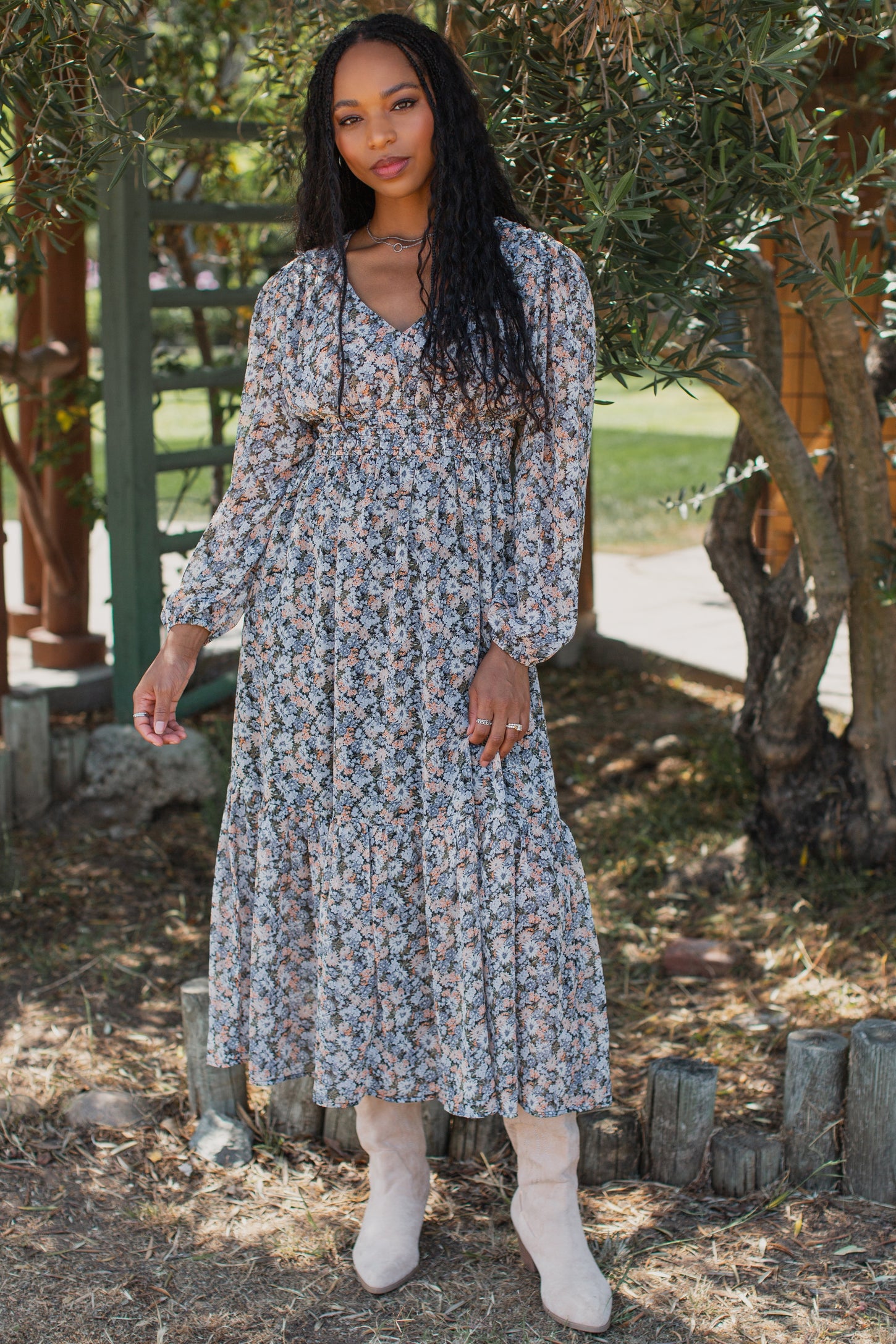 Blue Floral Smocked Waist Maternity Maxi Dress
