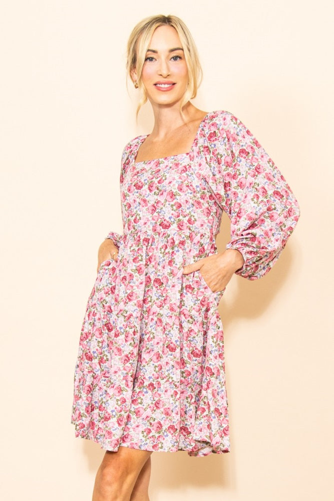 long sleeve rose print dress Vintage Floral Chiffon Maxi Dress: Deep V-Neck, Long Sleeve Gown