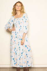 Peach Floral Smocked Front Tie Maxi Dress