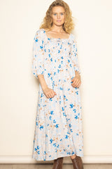 Peach Floral Smocked Front Tie Maxi Dress