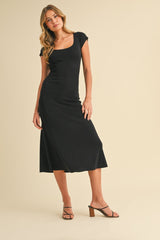 Black/Ivory Short Cap Sleeve Tie Back Sweater Maternity Midi Dress