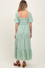 Mint Floral Smocked Tiered Maternity Maxi Dress
