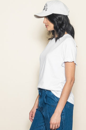 White Ruffle Trim Short Sleeve T-Shirt