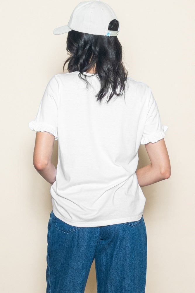 White Ruffle Trim Short Sleeve T-Shirt
