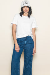 White Ruffle Trim Short Sleeve T-Shirt