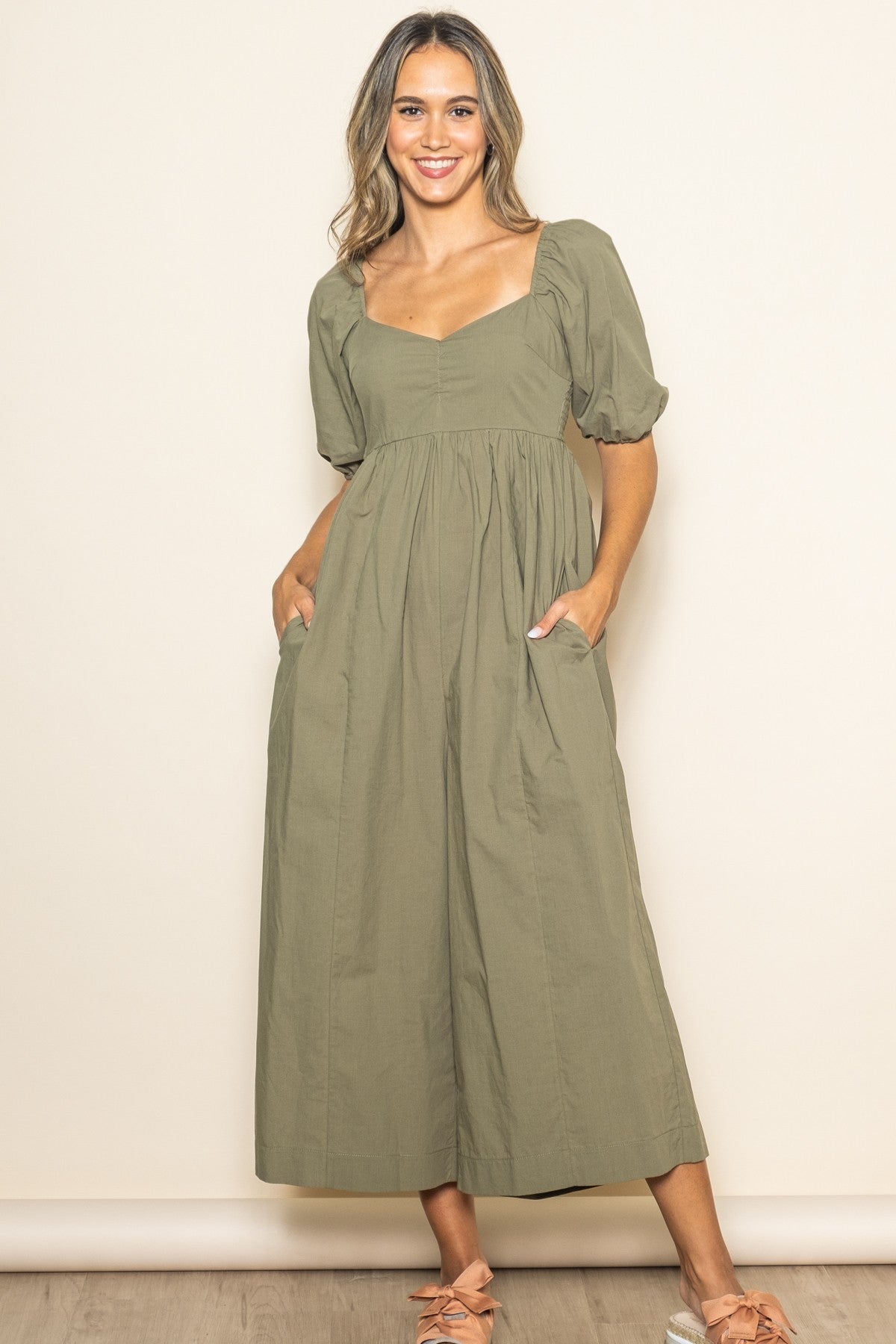 Olive Sweetheart Cropped Wide Leg Maternity Jumpsuit