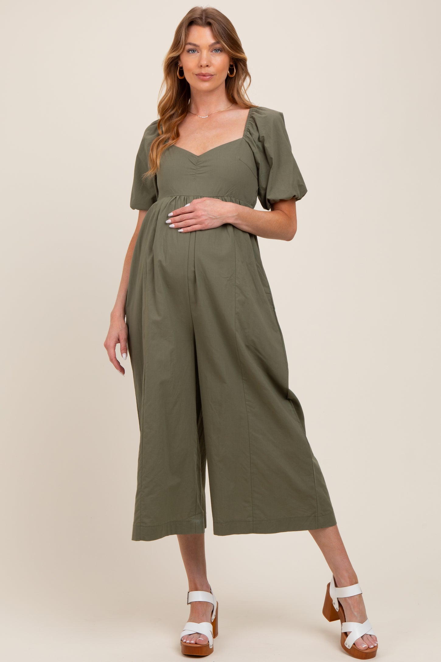 Olive Sweetheart Cropped Wide Leg Maternity Jumpsuit