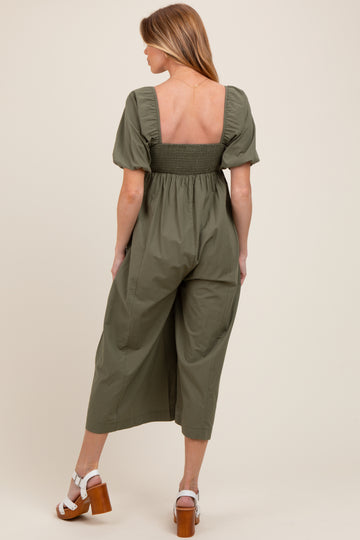 Olive Sweetheart Cropped Wide Leg Maternity Jumpsuit
