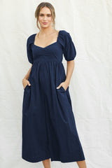 Navy Sweetheart Cropped Wide Leg Maternity Jumpsuit
