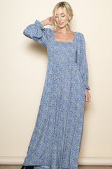 Blue Floral Long Sleeve Wide Leg Jumpsuit