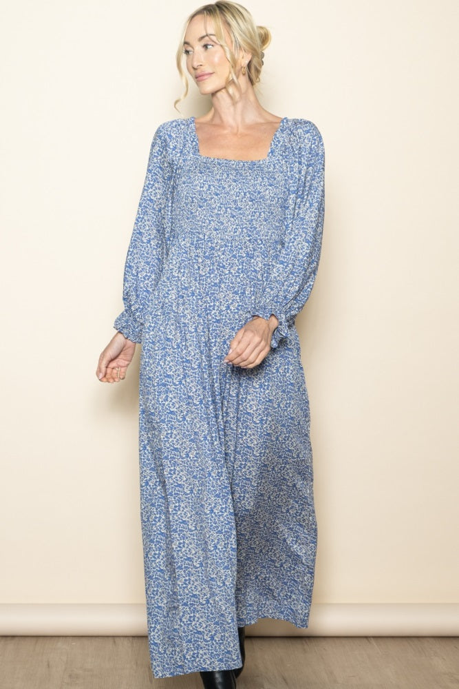 Blue Floral Long Sleeve Wide Leg Jumpsuit