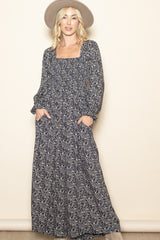 Navy Floral Long Sleeve Wide Leg Jumpsuit