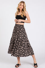 Black Floral Tiered Midi Skirt