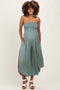 Light Olive Strapless Smocked Tulip Leg Maternity Jumpsuit