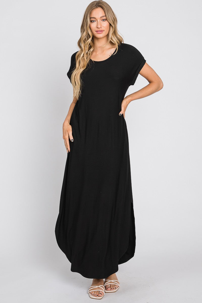 Black Round Hem Side Slit Maternity Maxi Dress