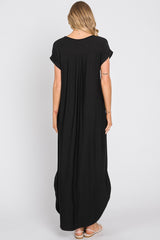 Black Round Hem Side Slit Maxi Dress