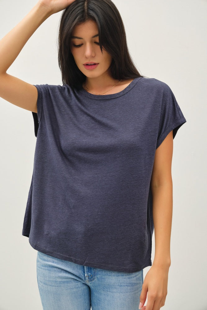 Charcoal Linen Blend Maternity Short Sleeve Tee