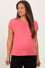 Fuchsia Linen Blend Maternity Short Sleeve Tee