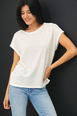 White Linen Blend Short Sleeve Tee