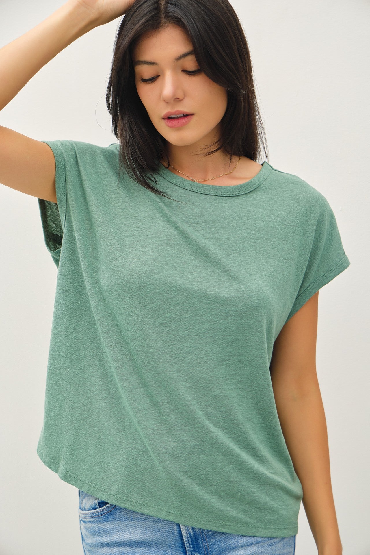 Light Olive Linen Blend Short Sleeve Tee