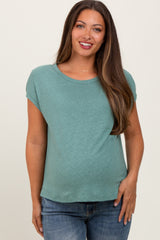 Light Olive Linen Blend Maternity Short Sleeve Tee