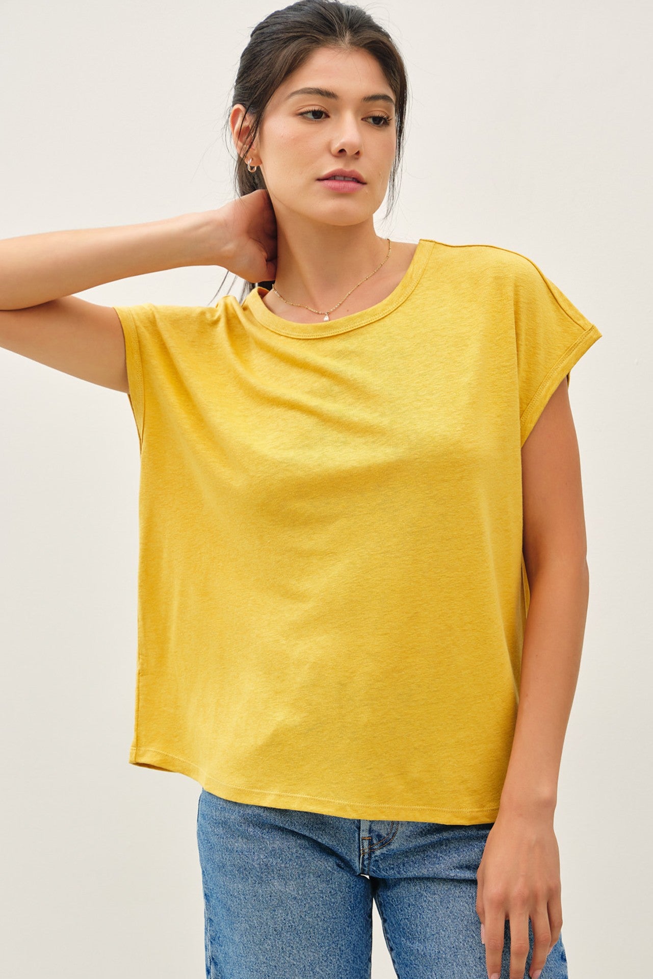 Yellow Linen Blend Maternity Short Sleeve Tee