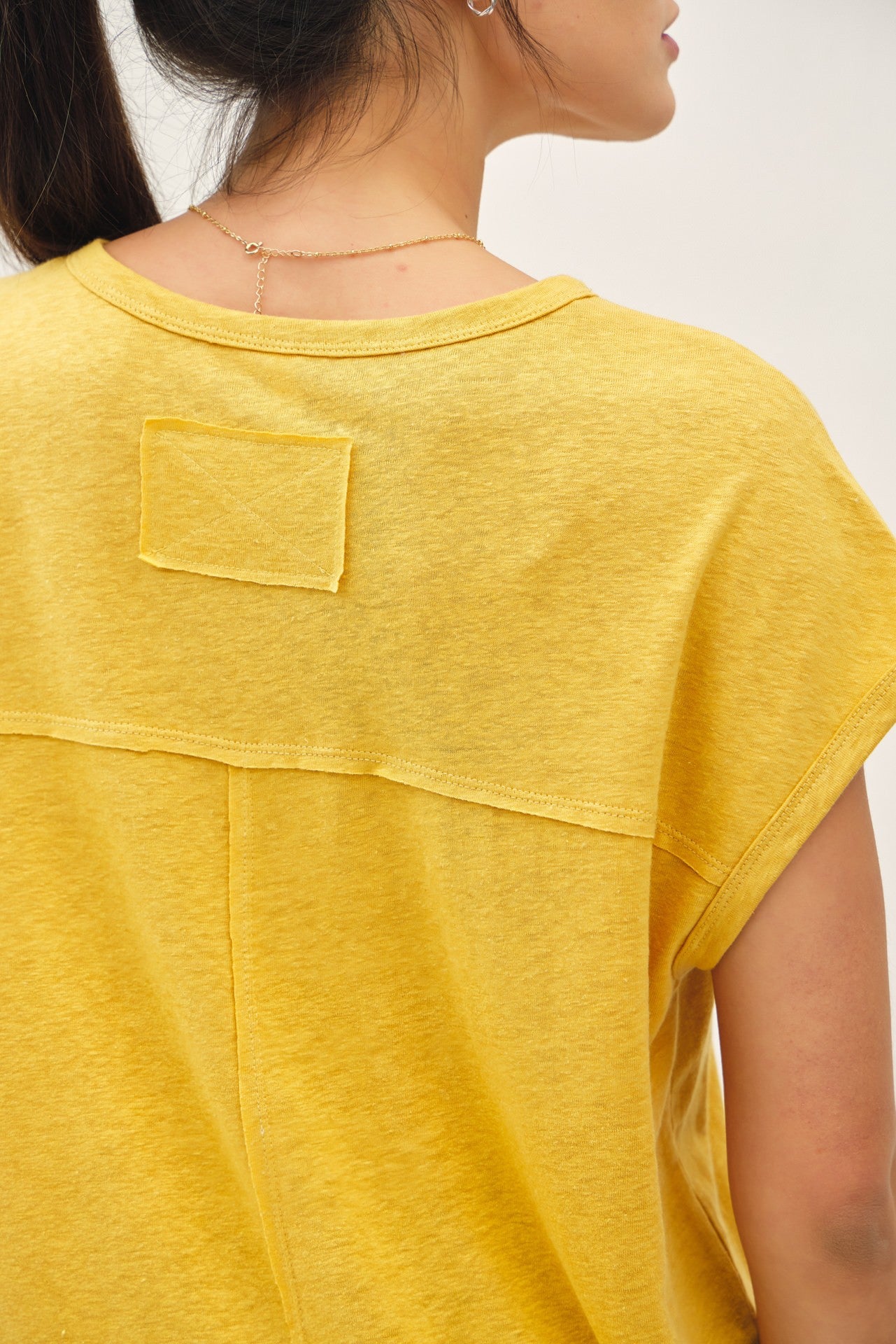 Yellow Linen Blend Short Sleeve Tee