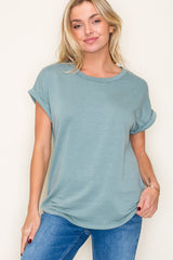 Light Olive Rolled Cuff Short Sleeve Maternity Top
