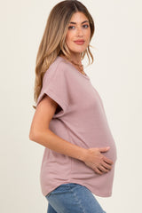 Light Mauve Rolled Cuff Short Sleeve Maternity Top