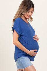 Royal Blue Rolled Cuff Maternity Top