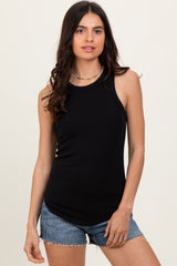 Black Ribbed Basic Crew Neck Tank