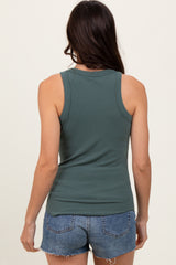 Olive Ribbed Basic Crew Neck Tank