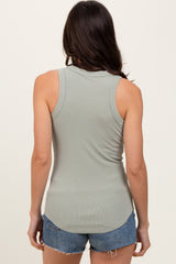 Light Olive Ribbed Basic Crew Neck Tank