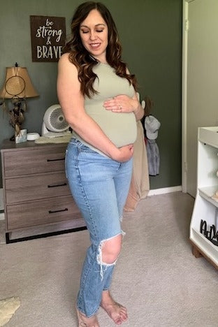 Light Olive Ribbed Basic Crew Neck Maternity Tank