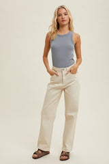 Grey Ribbed Basic Crew Neck Tank